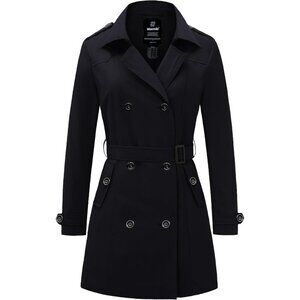 Women's Black  Waterproof Trench Coat Classic Lapel Outerwear Coat with Belt